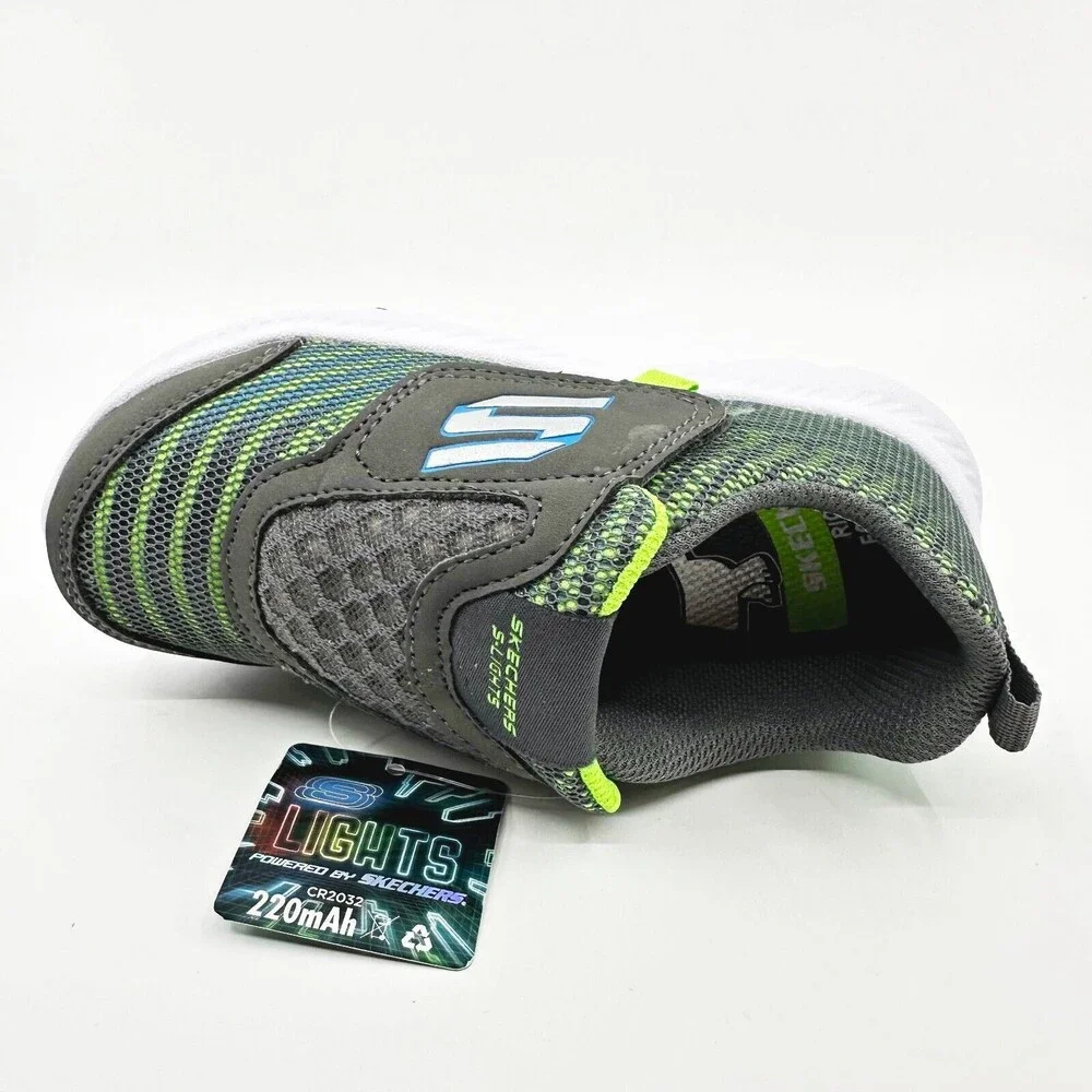 Skechers S Lights Comfy Flex 2.0 Mazlo Charcoal Lime Toddlers Boys Size 10